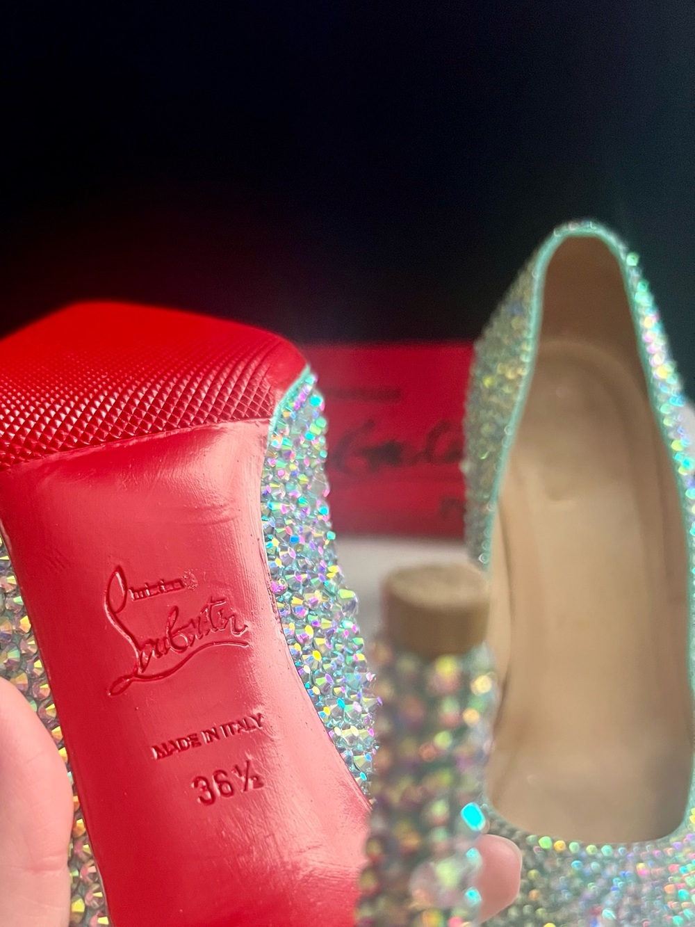 Christian Louboutin Tiffany Blue Swarovski Crystal Strass Kate Heels 36.5 - Picture 3 of 6